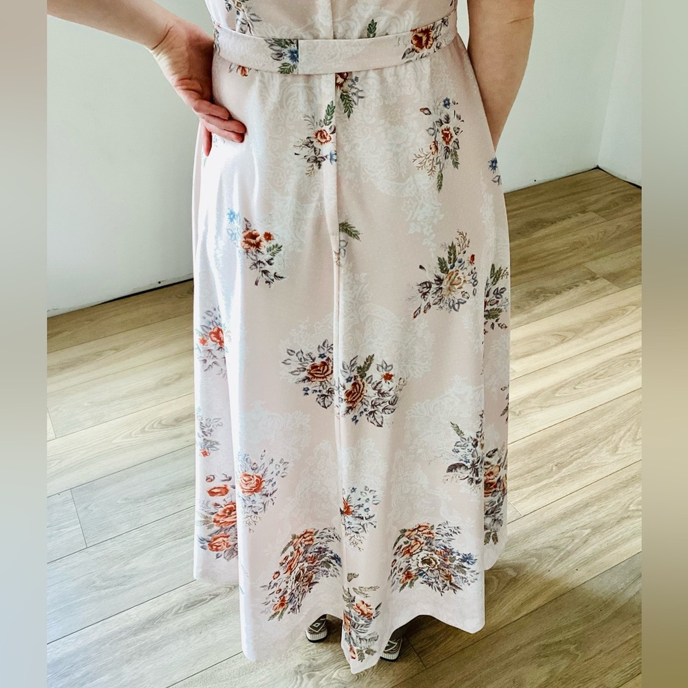 Vintage | Handmade Cottagecore Prairie Belted Pink Floral Maxi Dress - Picture 5 of 10